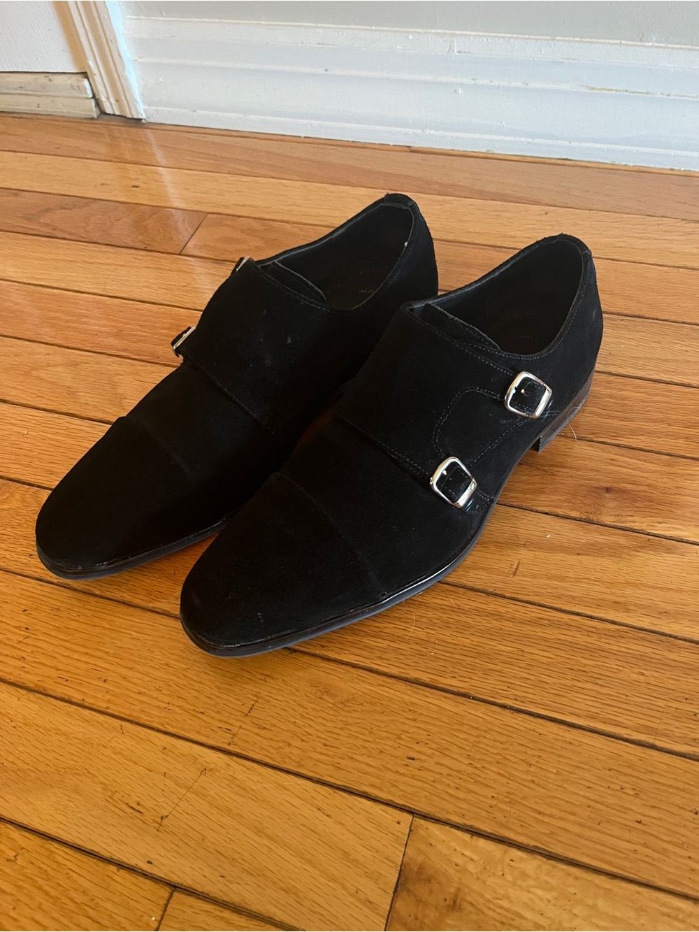Men's Black Suede Double Monk Strap Dress Shoes
